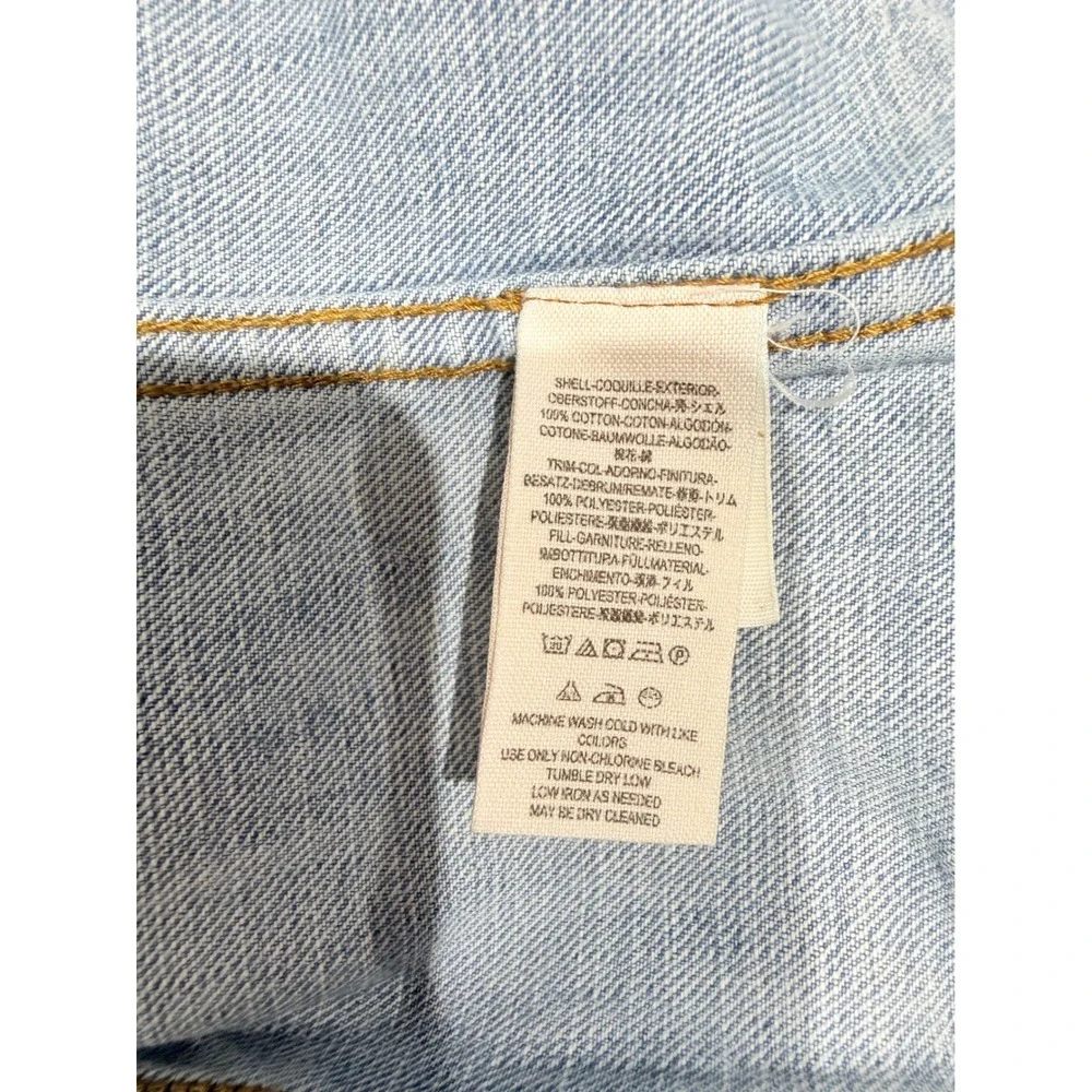 Free People Light Wash Denim Jacket Paisley Quilted Back Panel XS/S Boho Trucker - Picture 6 of 13